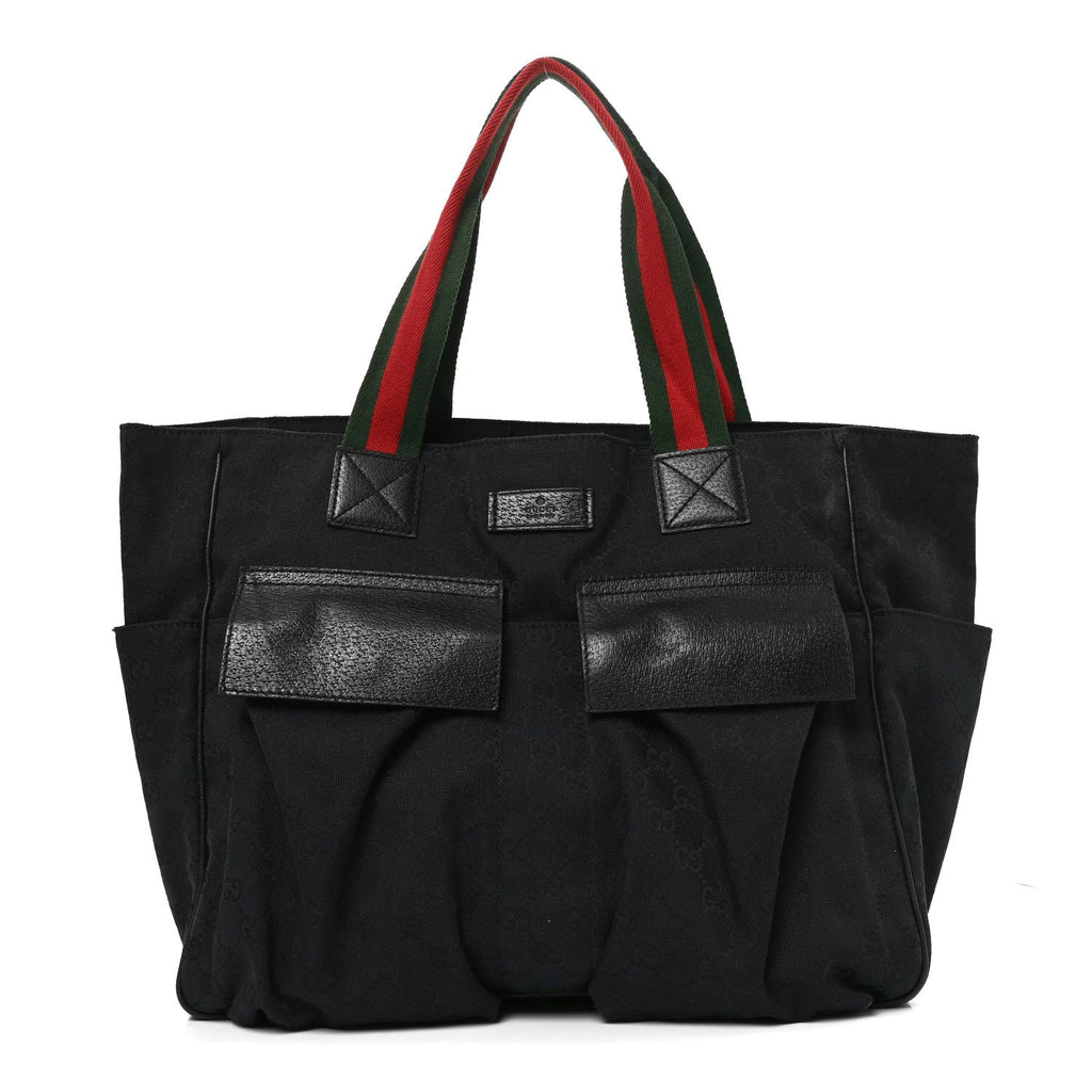 GG Monogram Medium Web Handle Double Pocket Tote Black