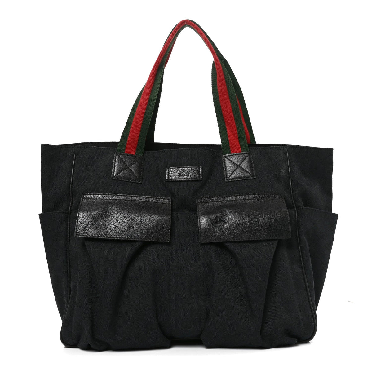 GG Monogram Medium Web Handle Double Pocket Tote Black