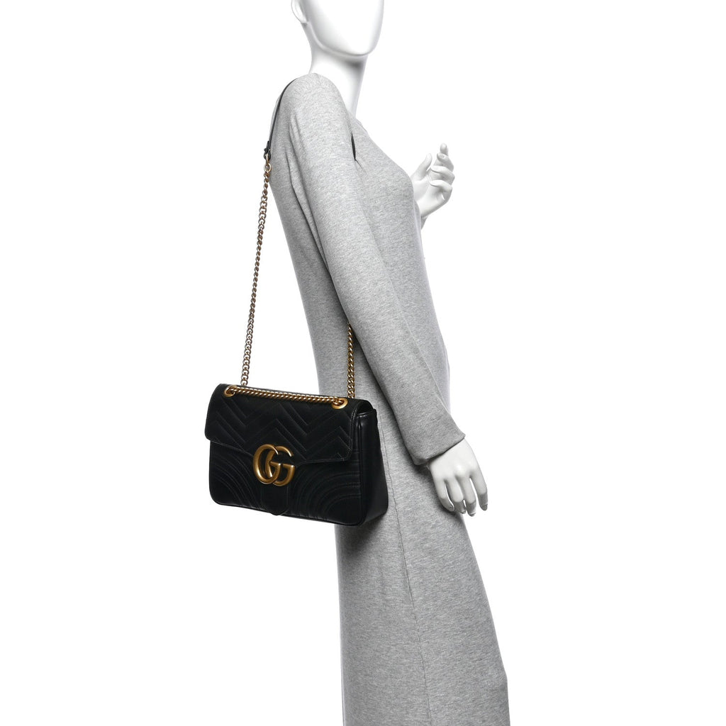 Calfskin Matelasse Medium GG Marmont Shoulder Bag Black