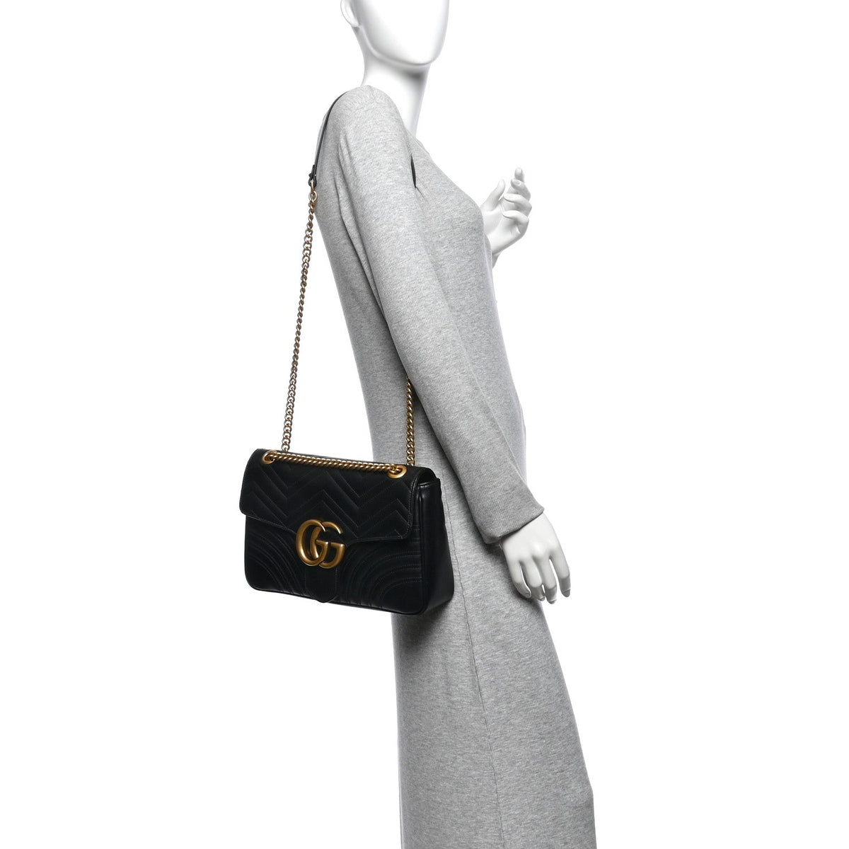 Calfskin Matelasse Medium GG Marmont Shoulder Bag Black