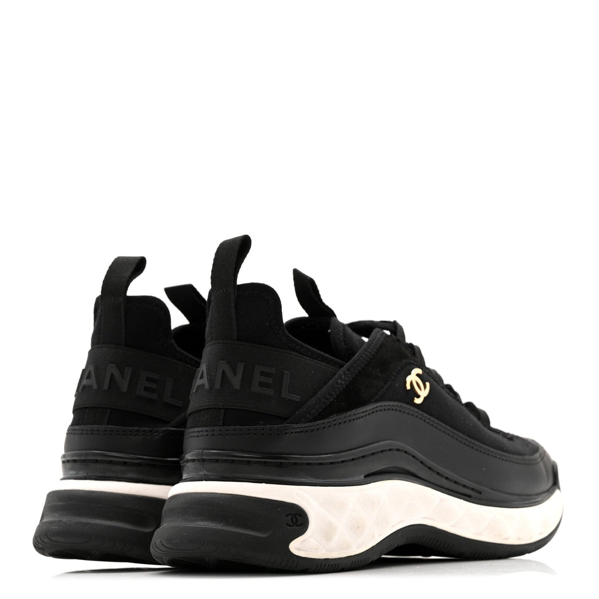 Velvet Calfskin Mixed Fibers CC Sneakers 38 Black