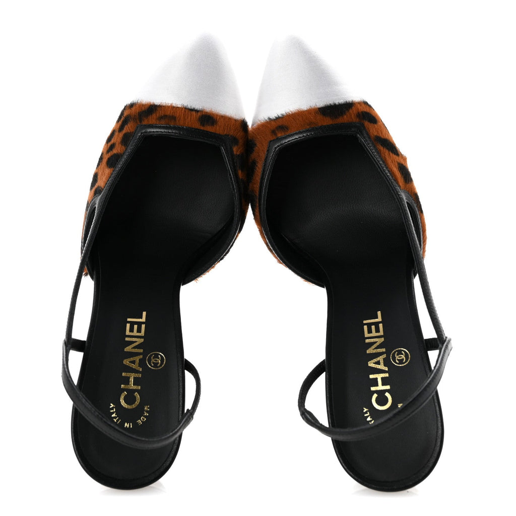 Lambskin Mixed Fibers Cap Toe CC Slingback Flats 37 Brown Black White 40 Brown Black White