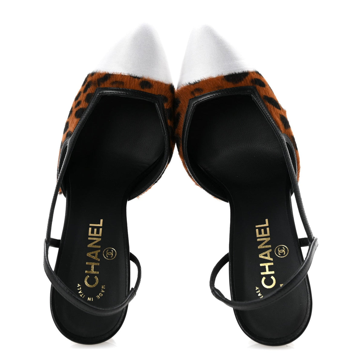 Lambskin Mixed Fibers Cap Toe CC Slingback Flats 37 Brown Black White 40 Brown Black White