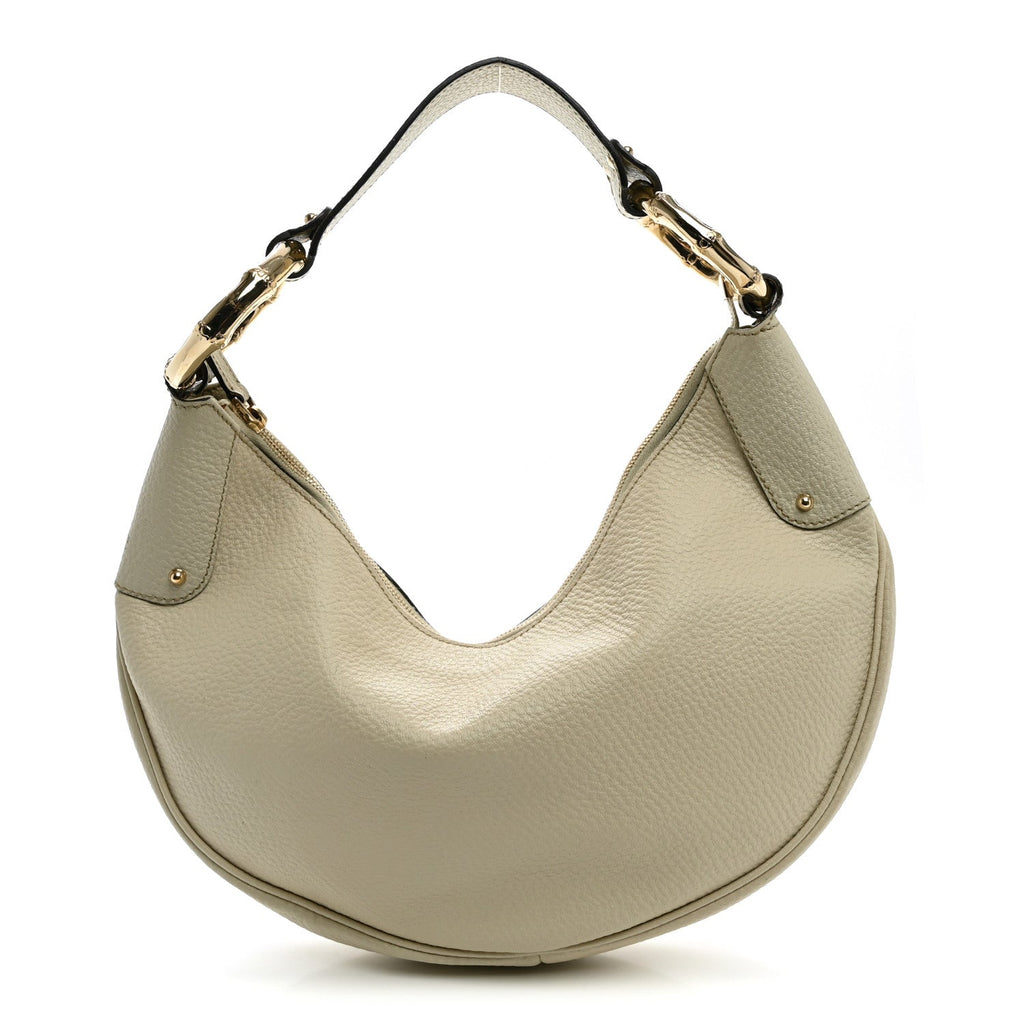 Calfskin Half Moon Bamboo Ring Hobo White