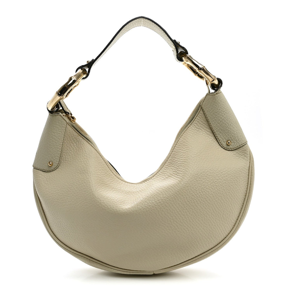 Calfskin Half Moon Bamboo Ring Hobo White