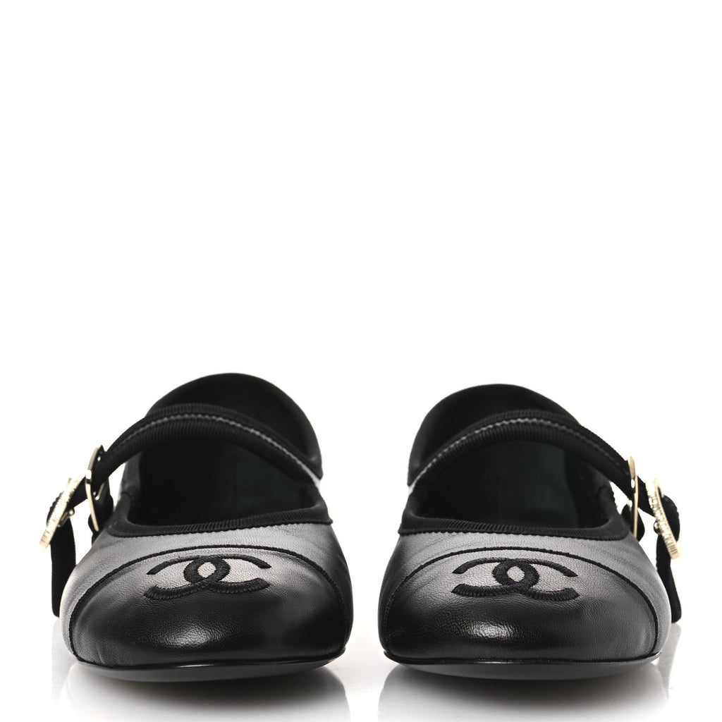 Lambskin Mary Jane Flats 36 Black