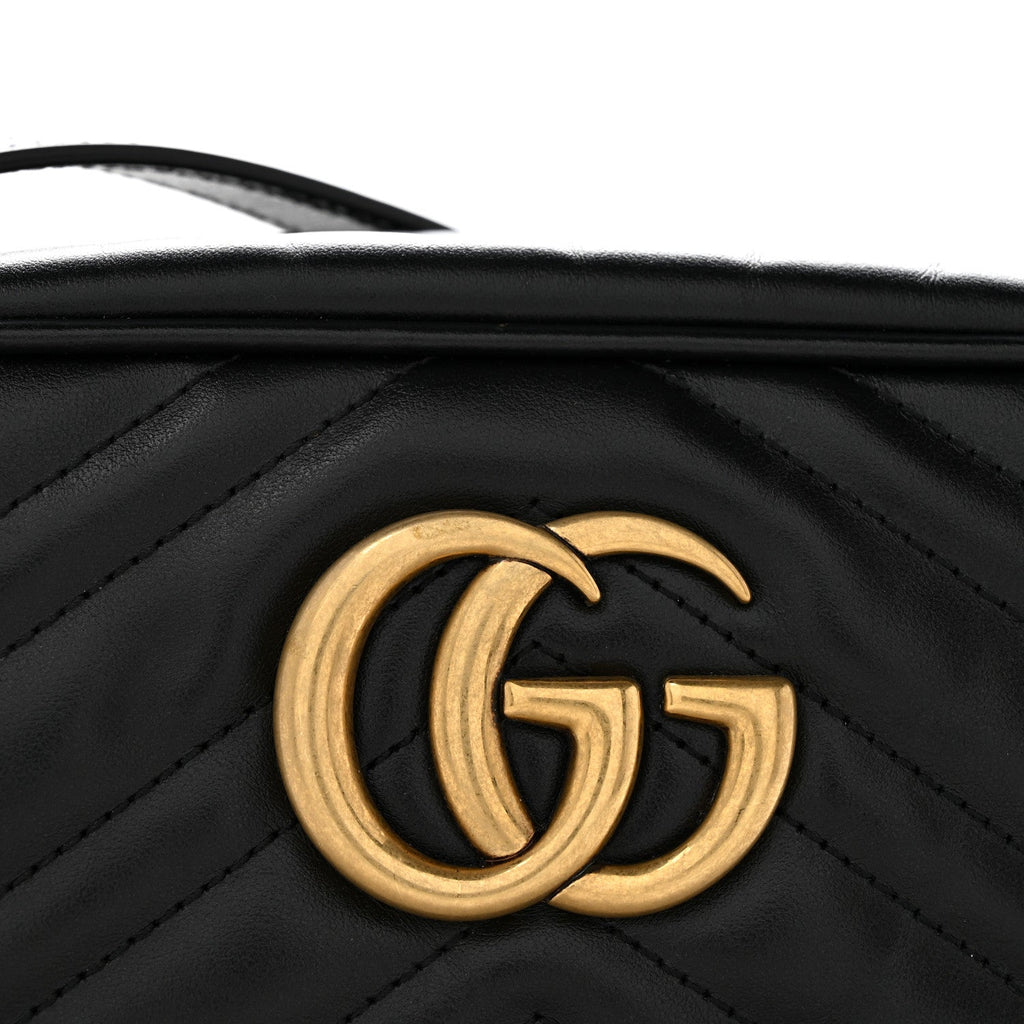 Calfskin Matelasse Small GG Marmont Chain Shoulder Bag Black