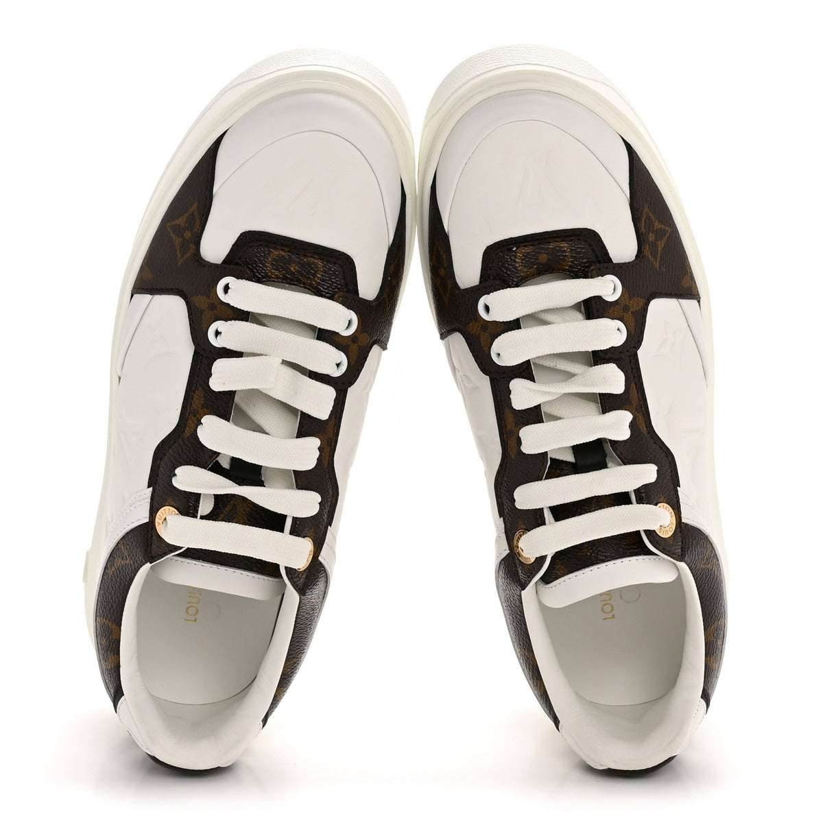 Calfskin Embossed Monogram Time Out Sneakers 39 White