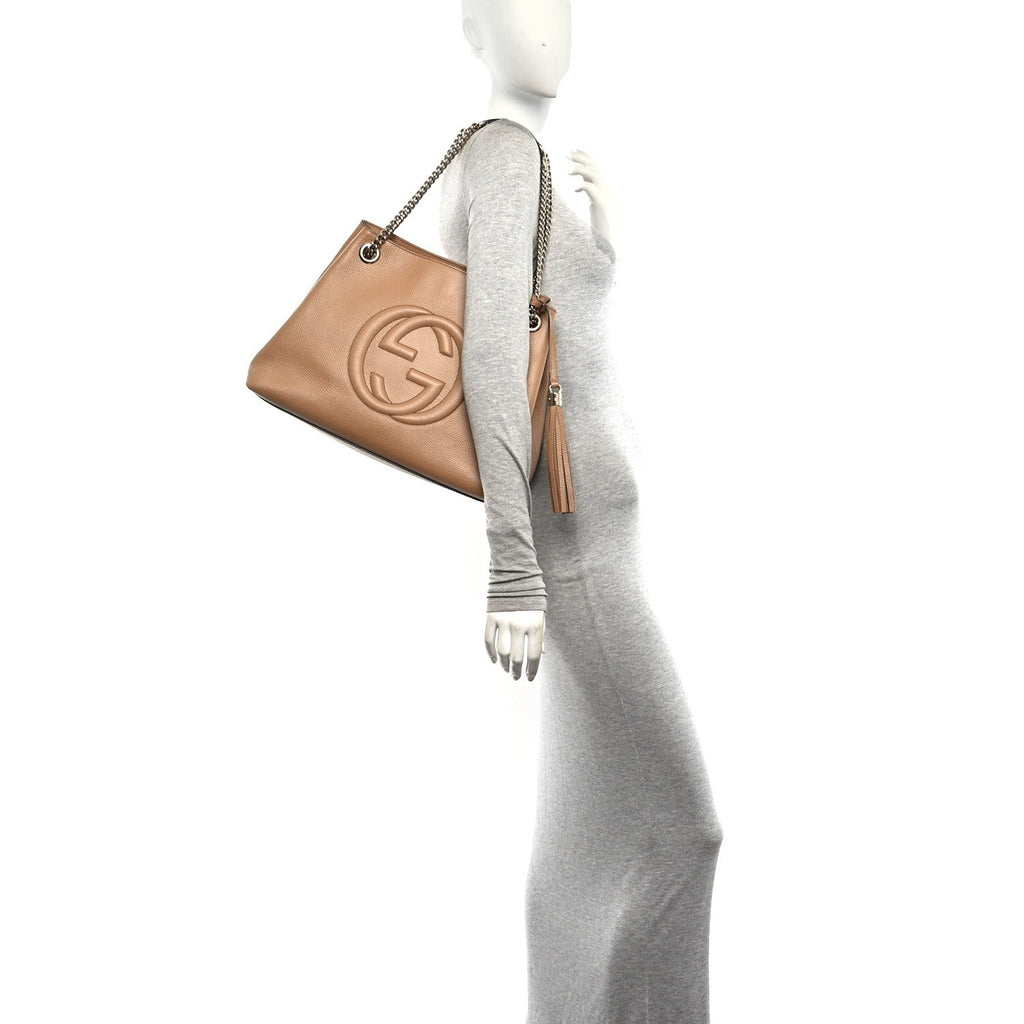 Pebbled Calfskin Medium Soho Chain Shoulder Bag Camelia