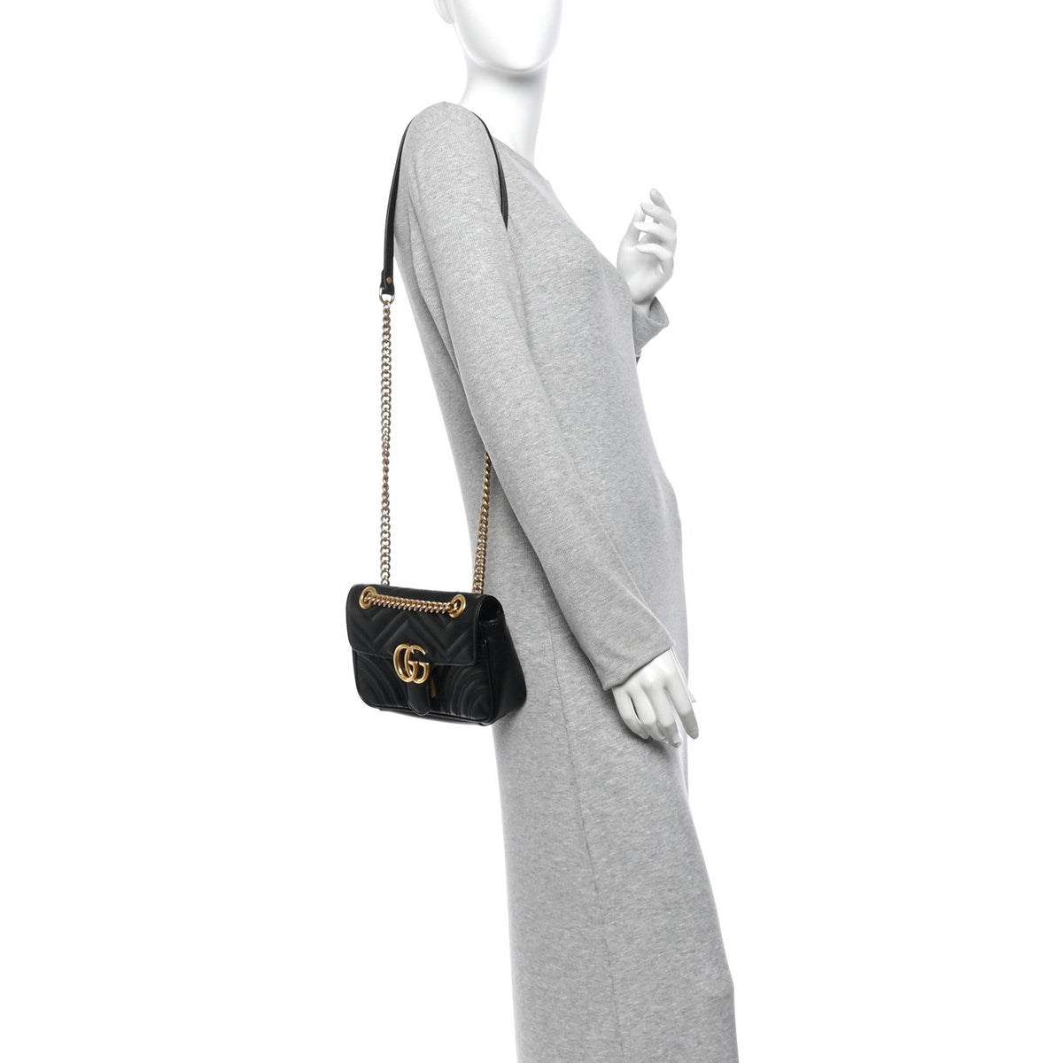 Calfskin Matelasse Mini GG Marmont Shoulder Bag Black