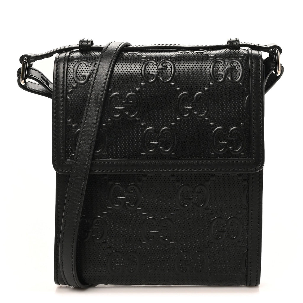 Calfskin GG Tennis Embossed Messenger Bag Black
