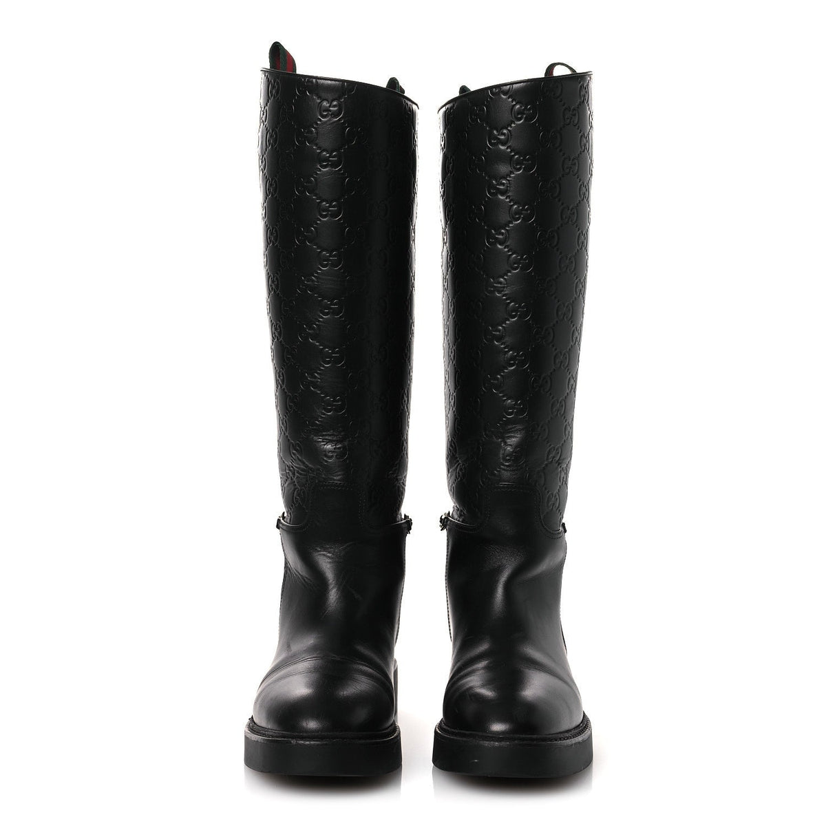 Guccissima Real Betis Glamour Calfskin Michelangelo Slim Horsebit Riding Boots 39.5 Black