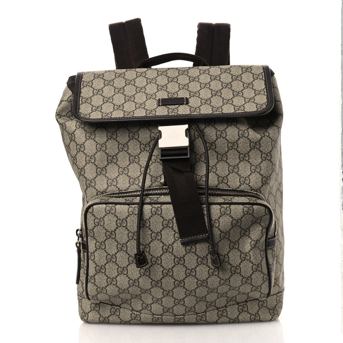 GG Supreme Monogram Medium Single Buckle Rucksack Backpack Beige Ebony Brown