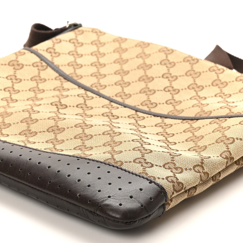 Monogram Calfskin Perforated Medium Flat Messenger Bag Dark Brown
