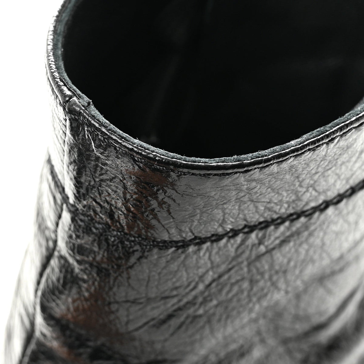 Shiny Crumpled Lambskin Lace Up Combat Boots 36 Black