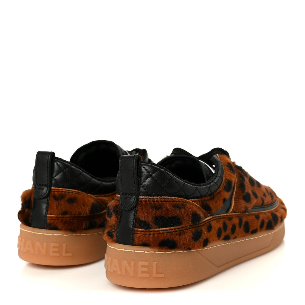 Lambskin Cheetah Print Quilted Sneakers 38 Brown Black 37 Brown Black