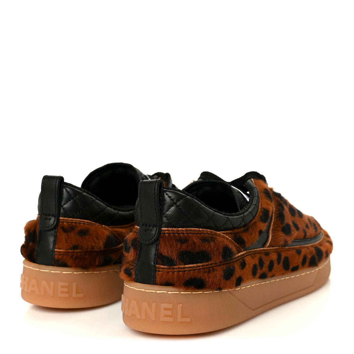 Lambskin Cheetah Print Quilted Sneakers 38 Brown Black 37 Brown Black
