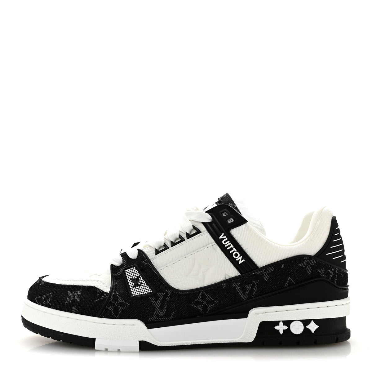 Calfskin Embossed Monogram Denim Womens LV Trainer Sneakers 41 Black 41 Black