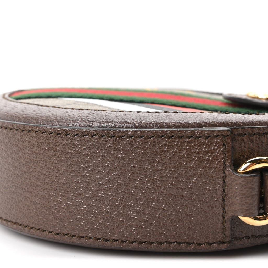 GG Supreme Monogram Equestrian Web Mini Ophidia Round Shoulder Bag Brown