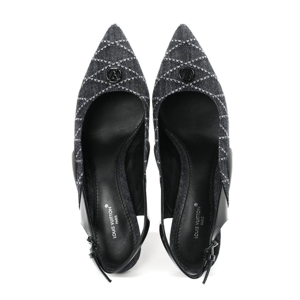 Denim Patent Archlight Low Heel Slingback Pumps 39 Black
