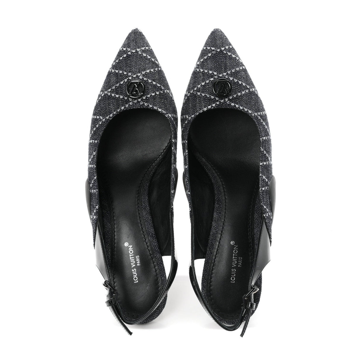 Denim Patent Archlight Low Heel Slingback Pumps 39 Black