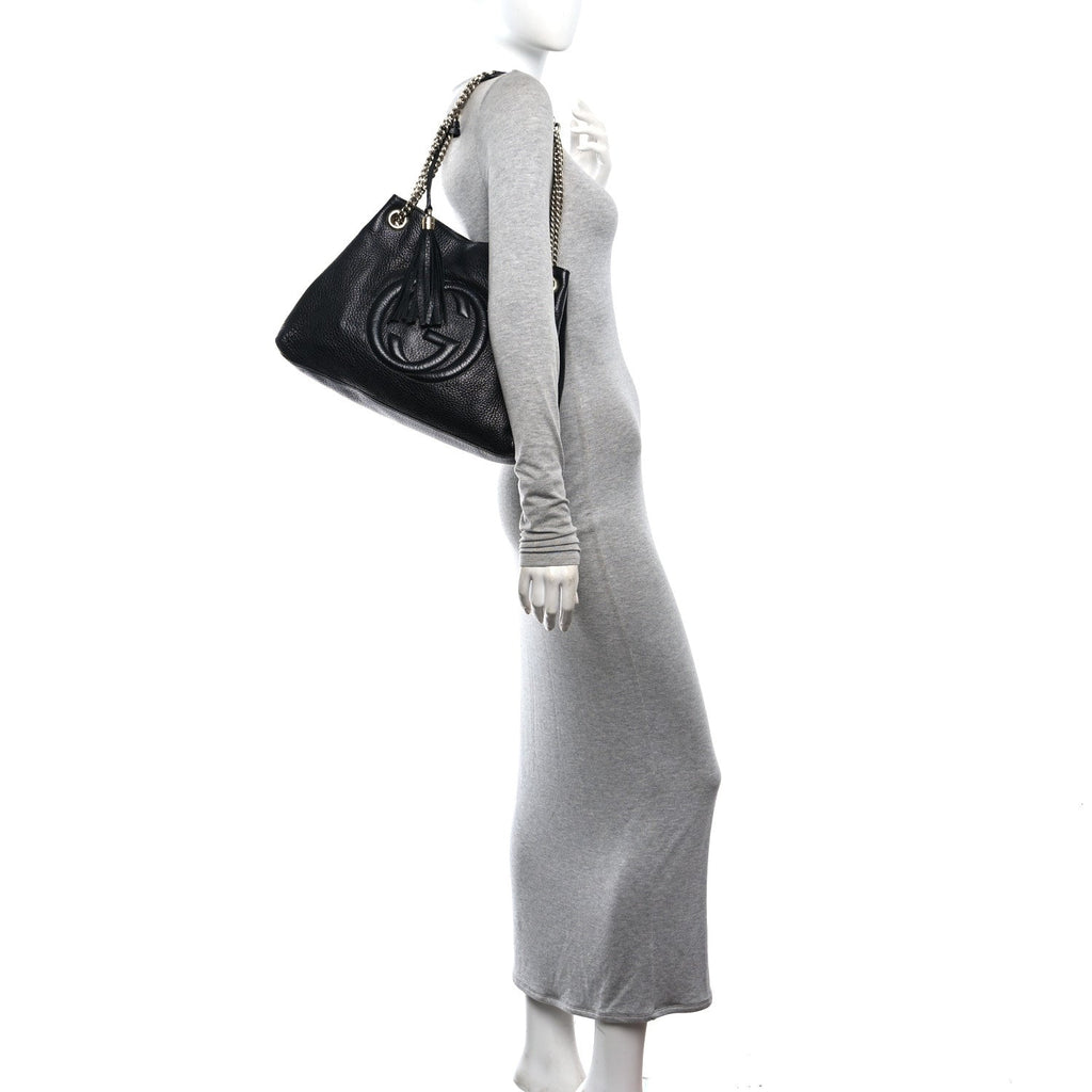 Pebbled Calfskin Medium Soho Chain Shoulder Bag Black