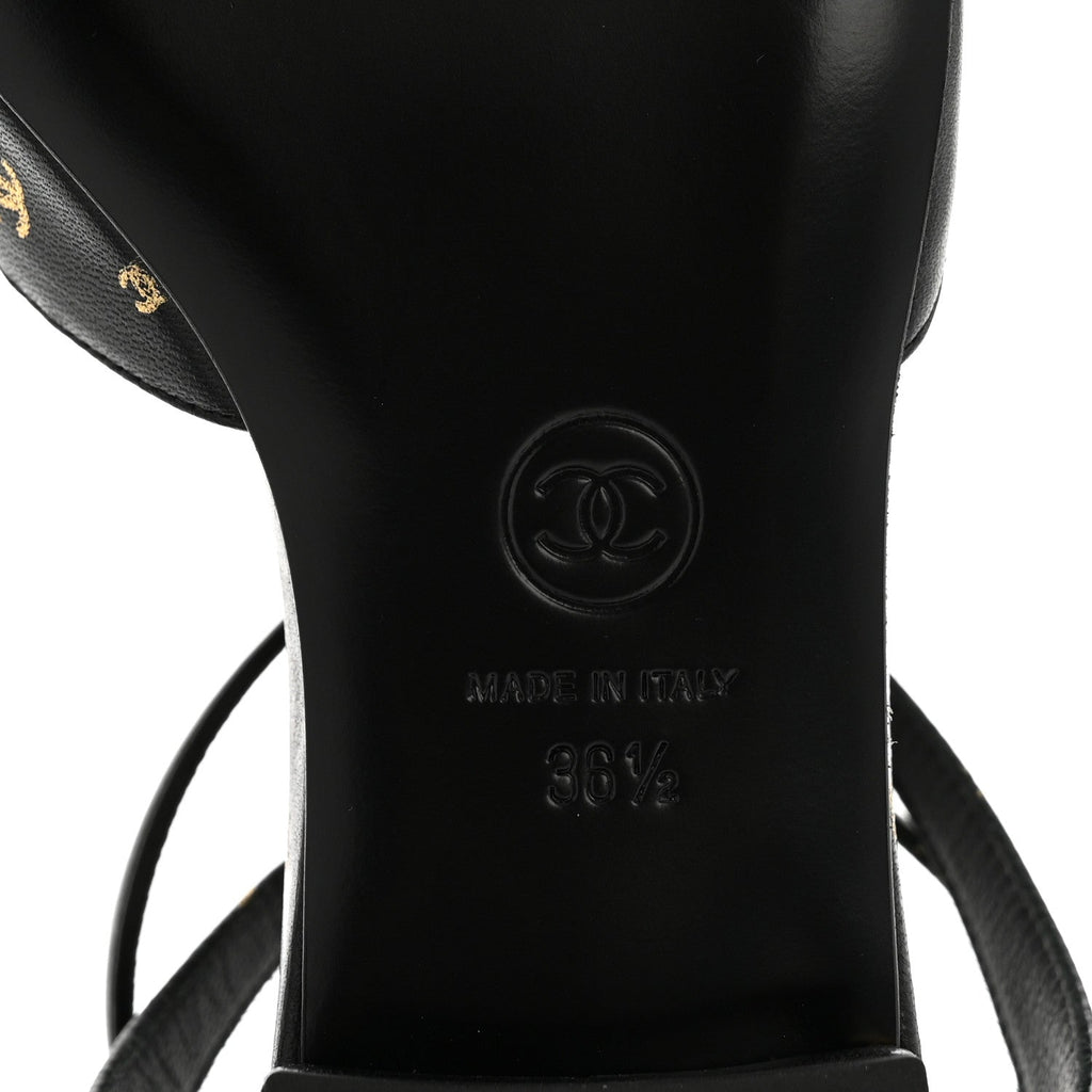 Printed Lambskin Patent Calfskin Cap Toe CC Slingbacks 36.5 Black Gold