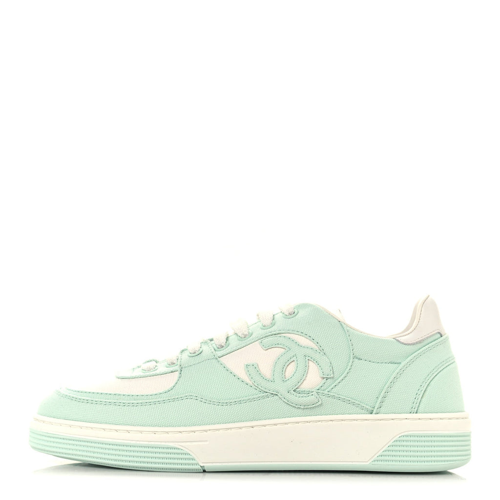 Cotton Sneakers 38.5 Light Turquoise White