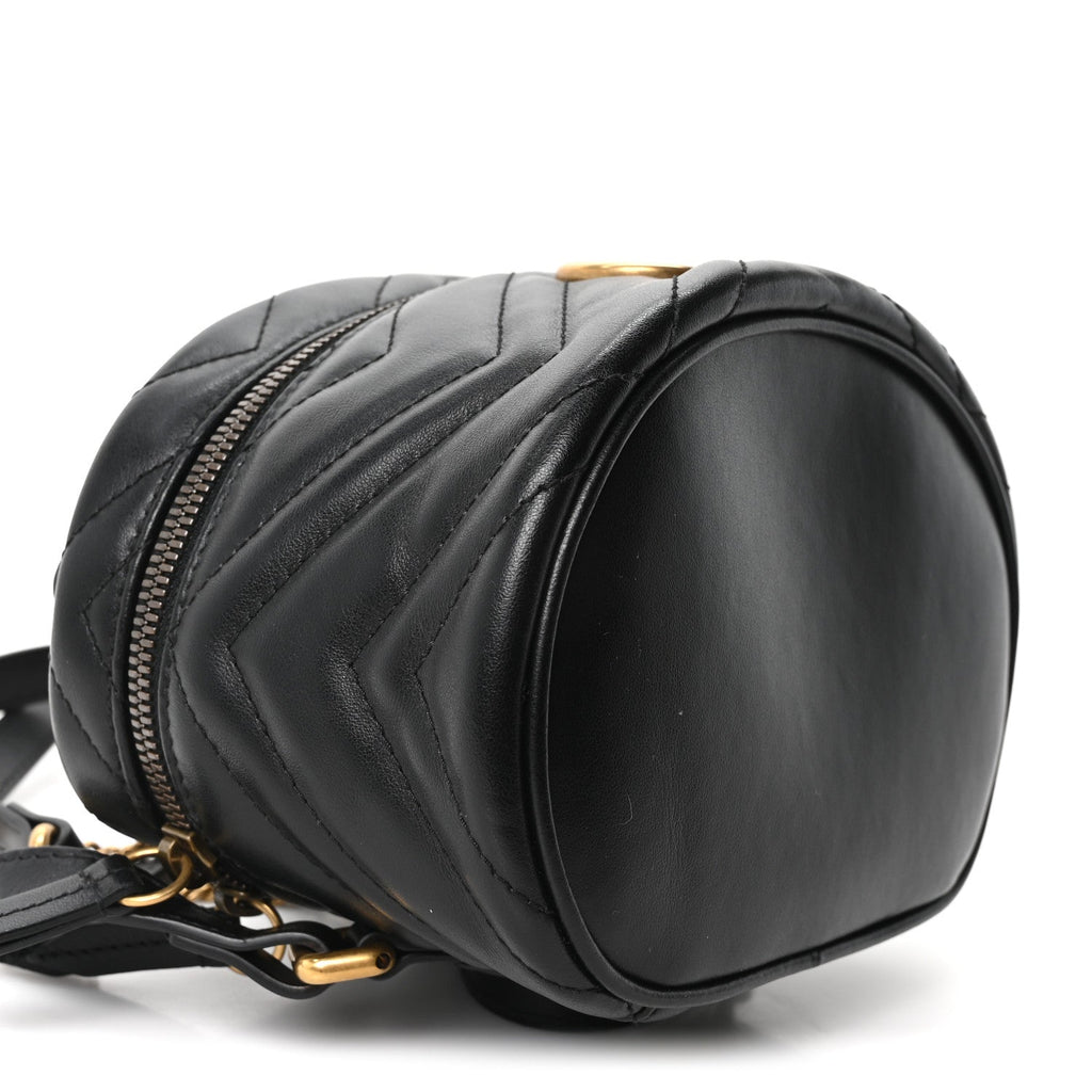 Calfskin Matelasse Mini GG Marmont Round Backpack Black