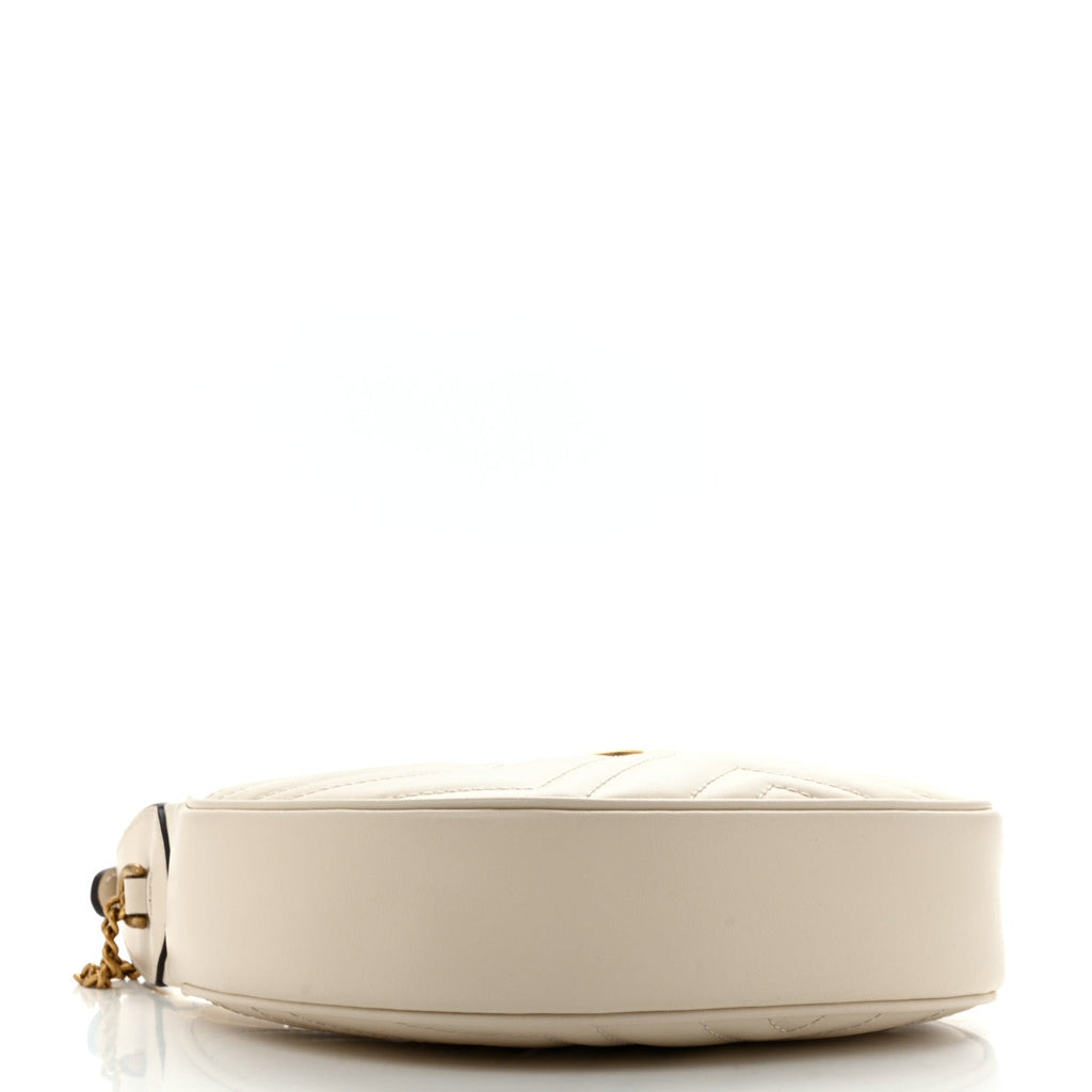 Calfskin Matelasse Chevron Mini GG Marmont Half Moon Hobo Mystic White