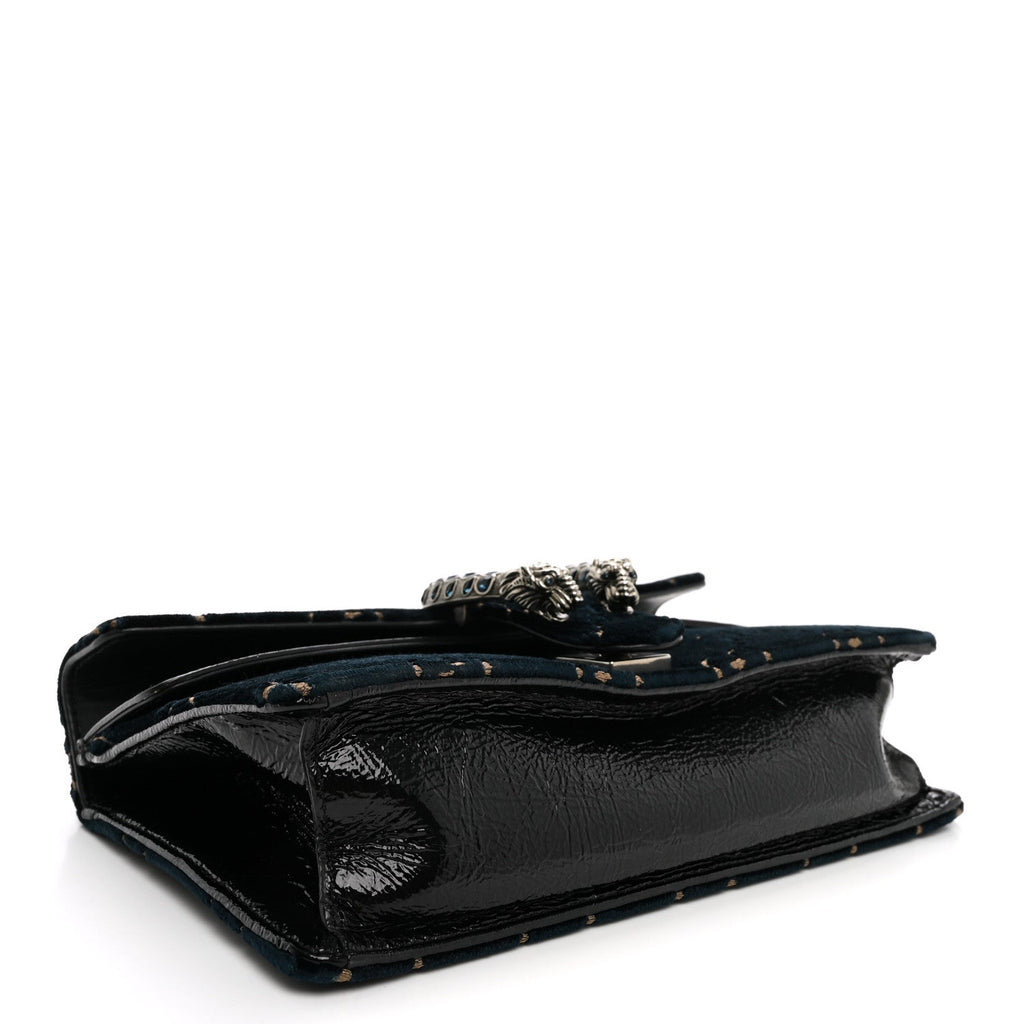 Velvet Skipper Crystal GG Monogram Small Dionysus Shoulder Bag Blue Beige Black