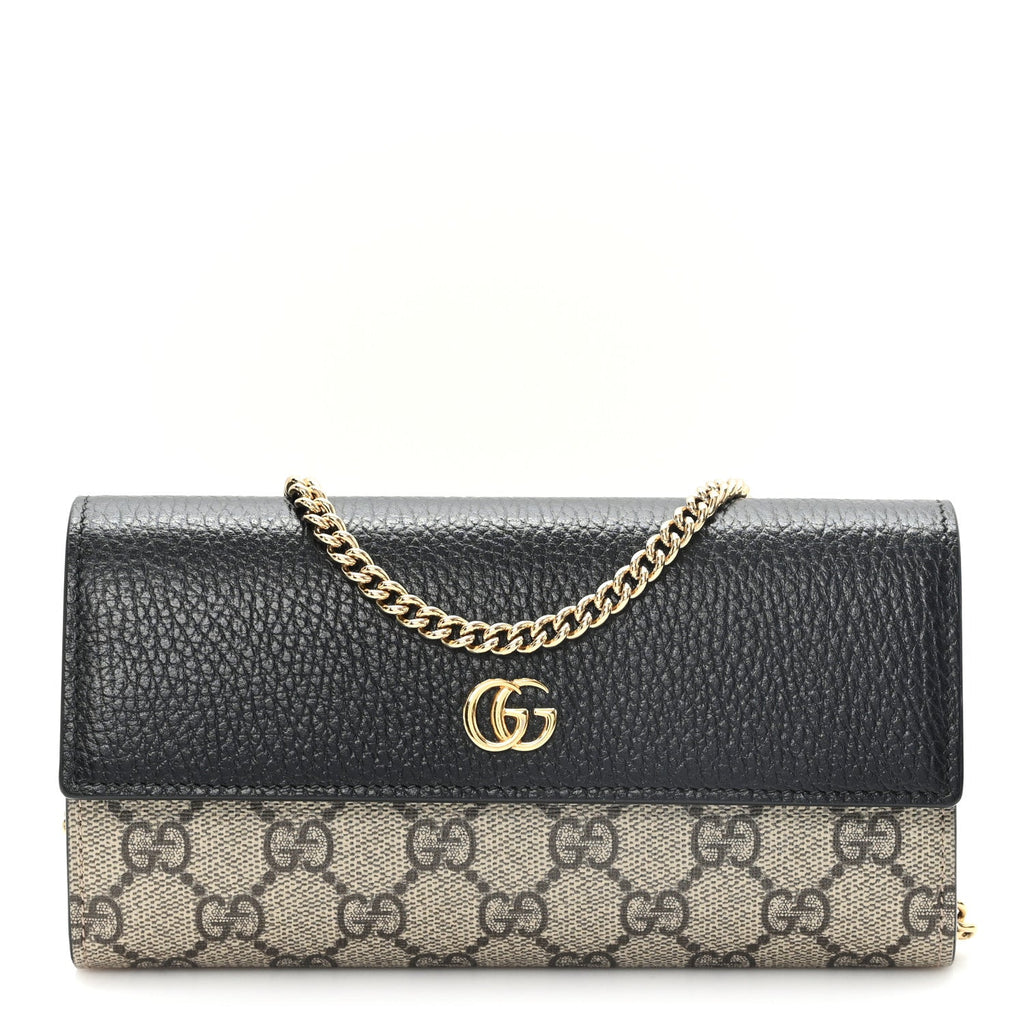 Dollar Calfskin GG Supreme Monogram Petite GG Marmont Wallet Chain Bag Black Beige Ebony