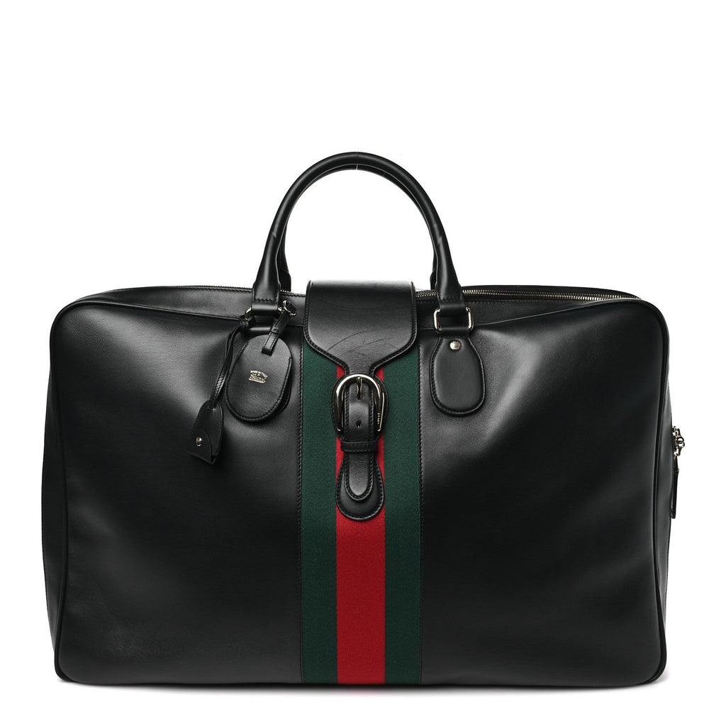 Calfskin Web Suitcase Black