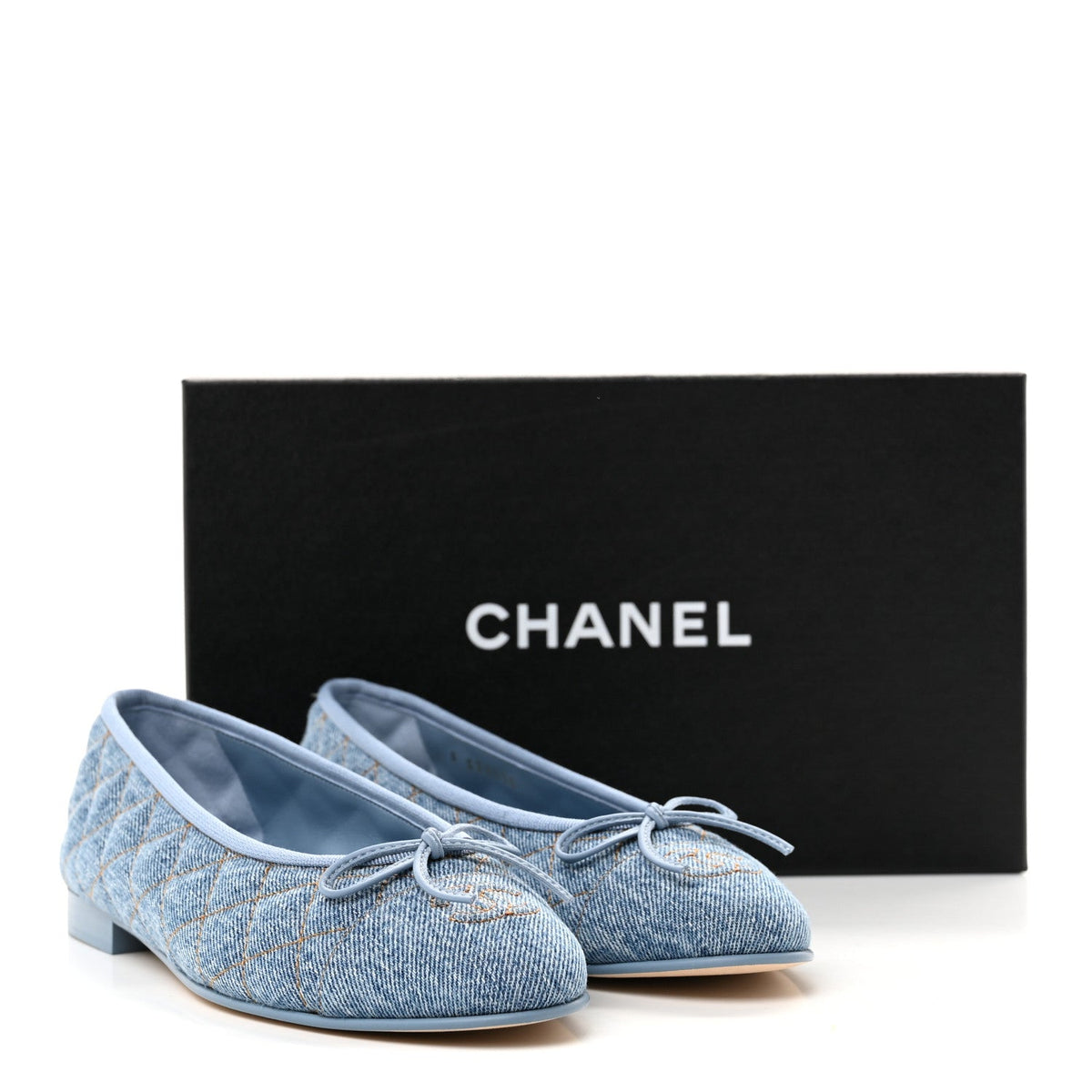 Denim Quilted CC Cap Toe Ballerina Flats 37.5 Light Blue
