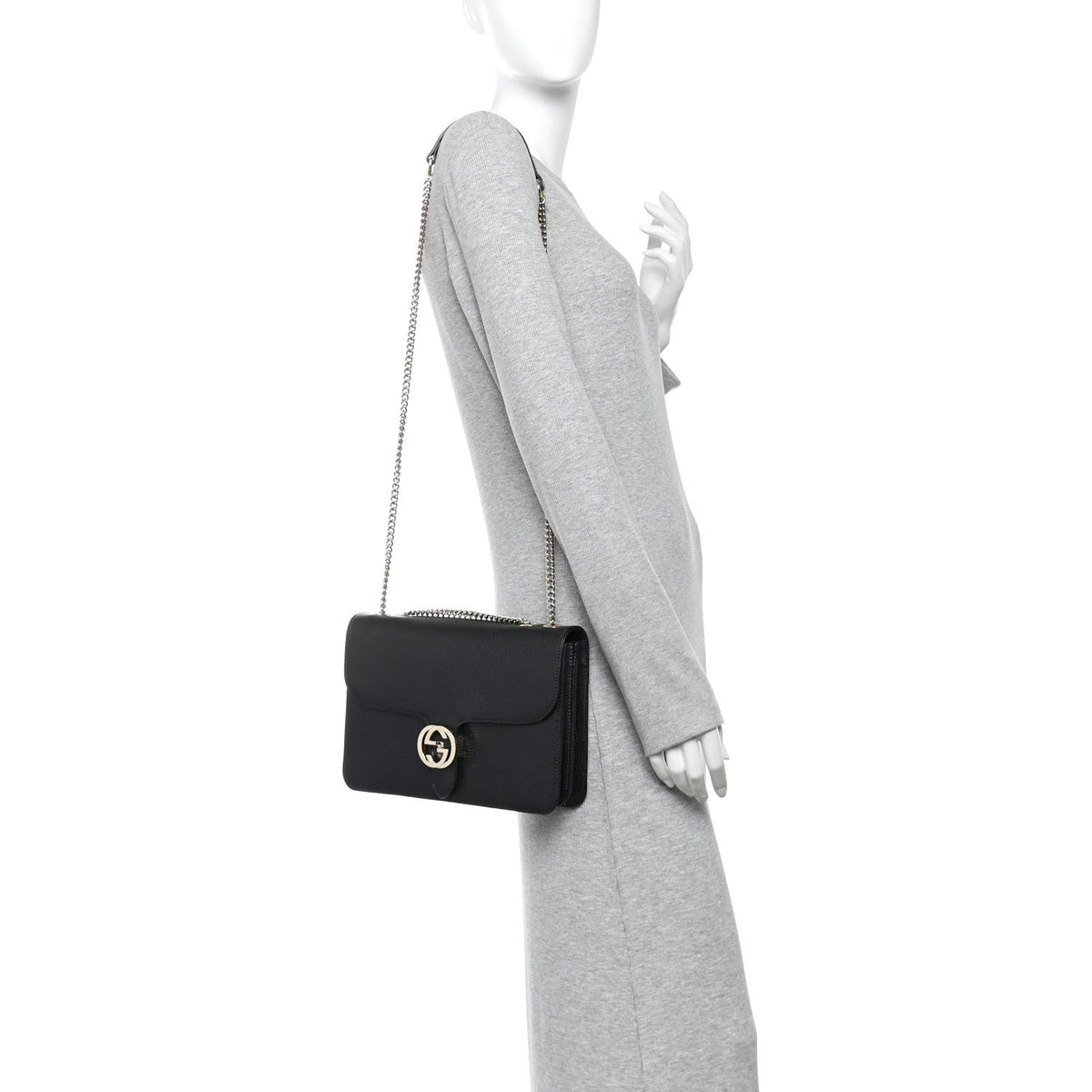 Dollar Calfskin Interlocking G Shoulder Bag Black