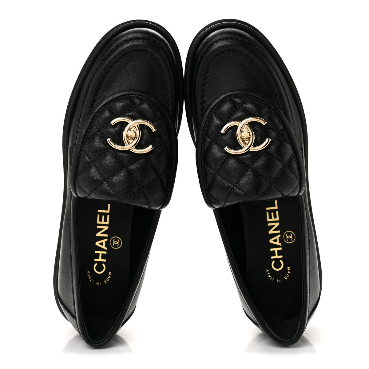 Lambskin Quilted CC Turnlock Loafers 36 Black