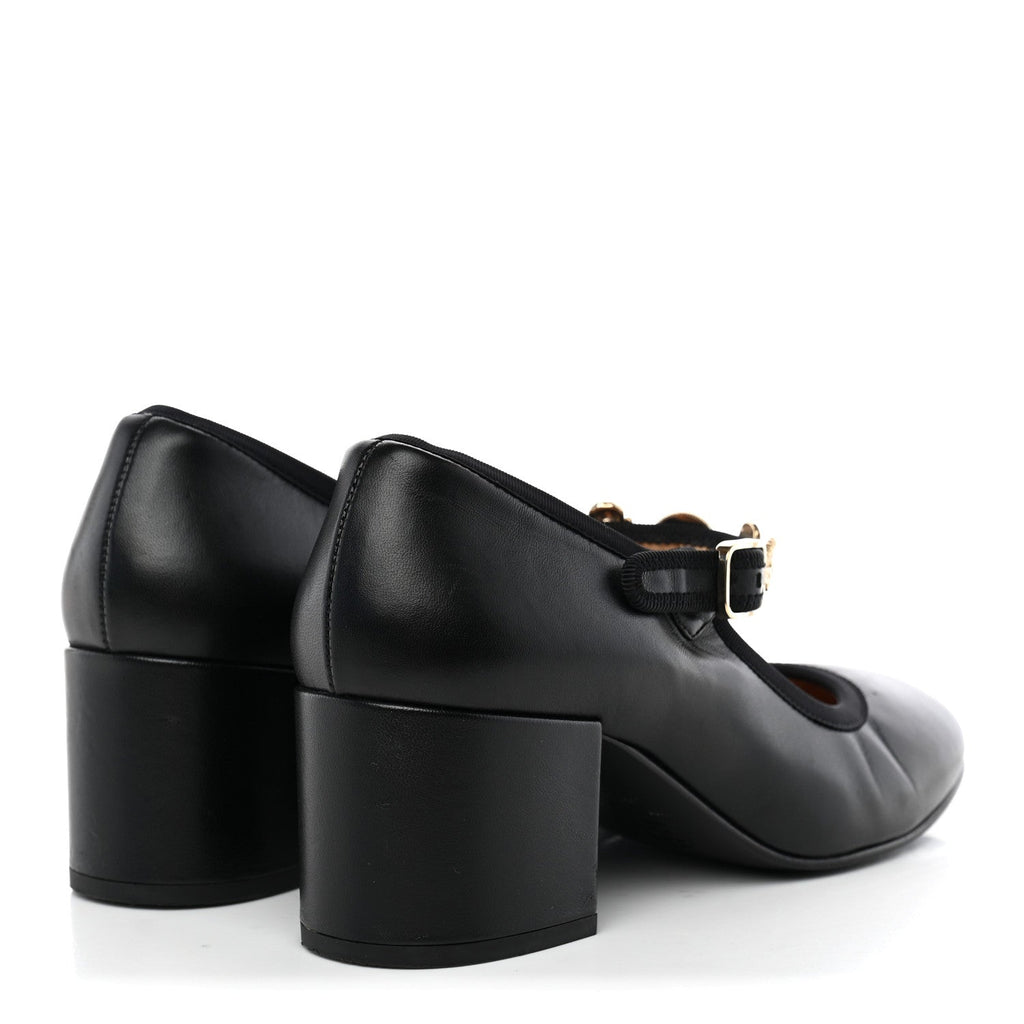 Lambskin Mary Jane Charm Pumps 39.5 Black