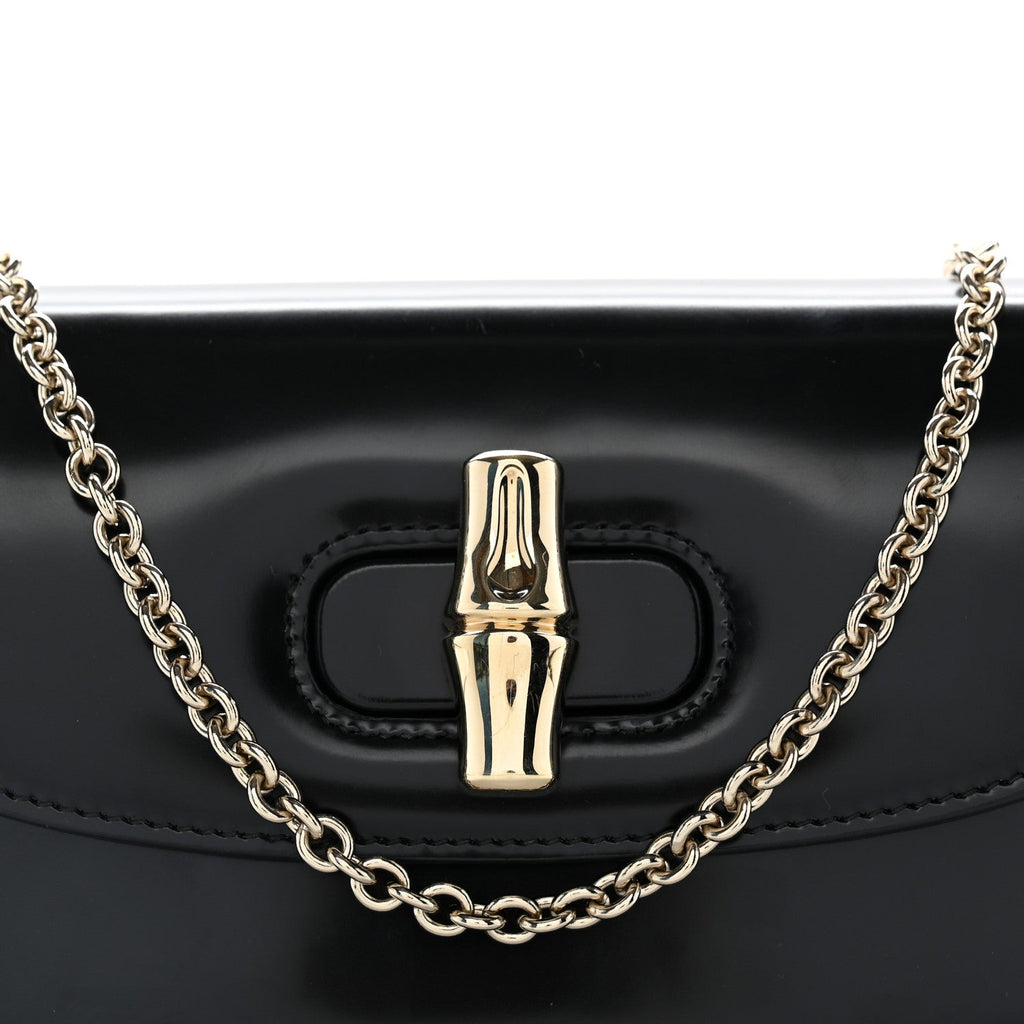Shiny Calfskin Small Bamboo Night Bag Black