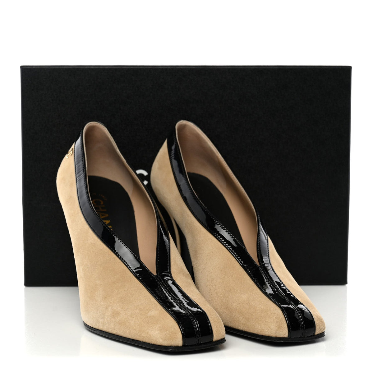 Suede Patent Calfskin Pumps 39.5 Beige Black