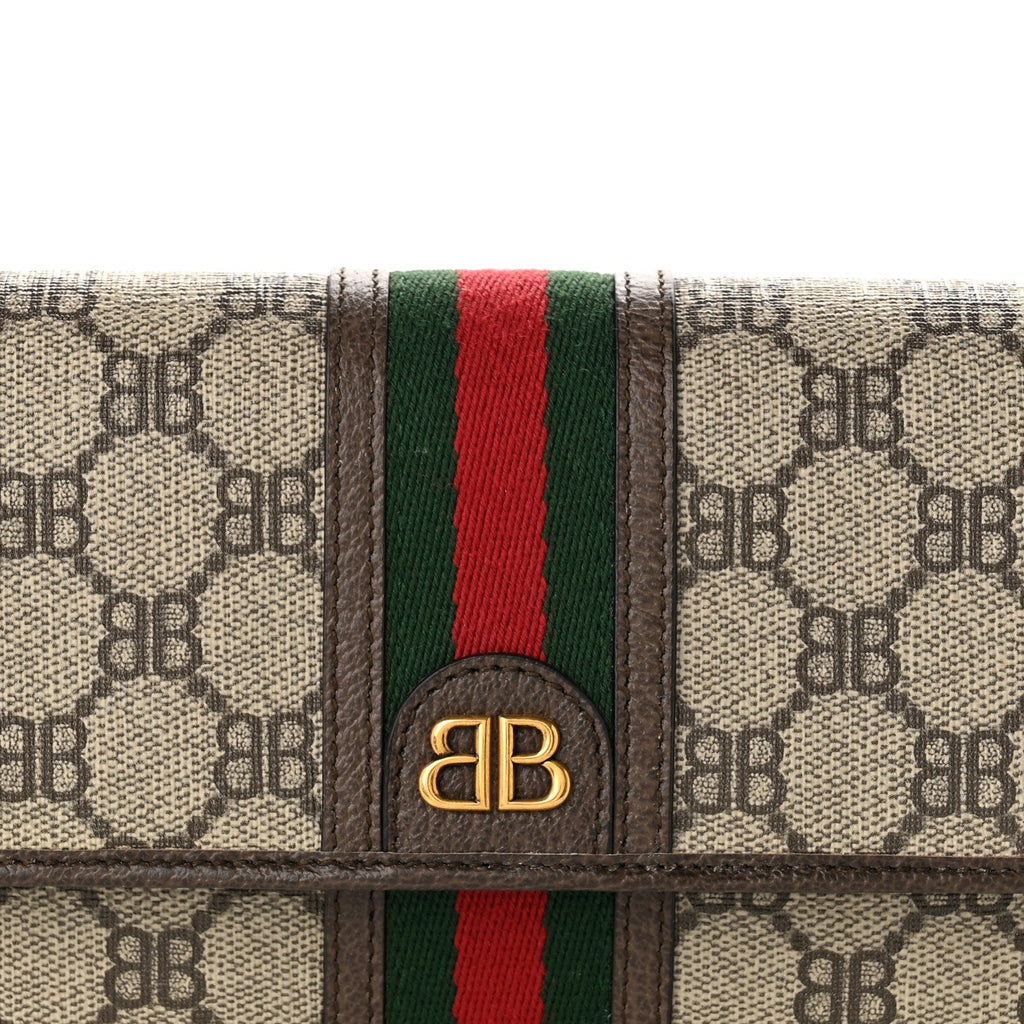 X BALENCIAGA BB Monogram Web Ophidia Crossbody Wallet Beige New Acero