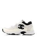 Mesh Suede Calfskin Grained Calfskin Womens CC Sneakers 37.5 White Black