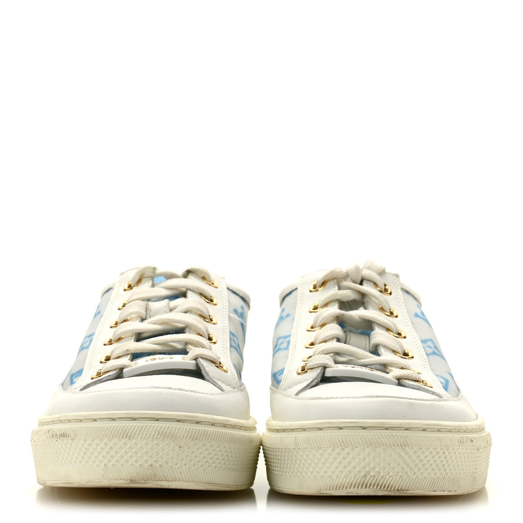 Technical Fabric Calfskin Monogram Stellar Sneakers 35  Blue
