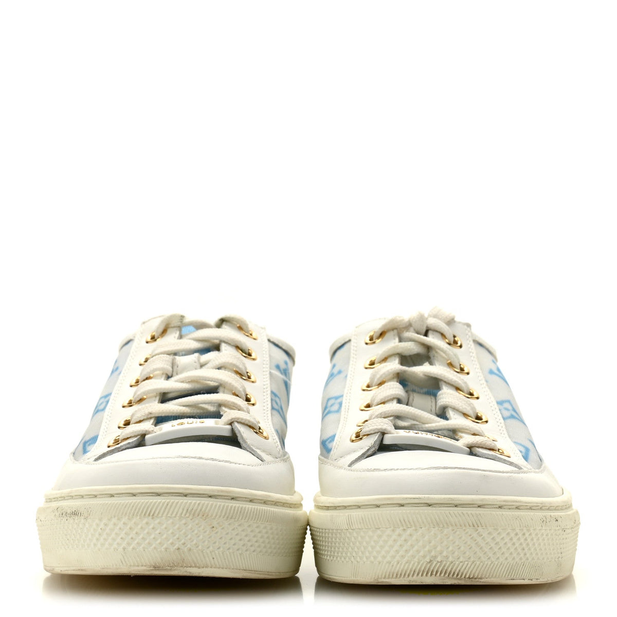 Technical Fabric Calfskin Monogram Stellar Sneakers 35  Blue