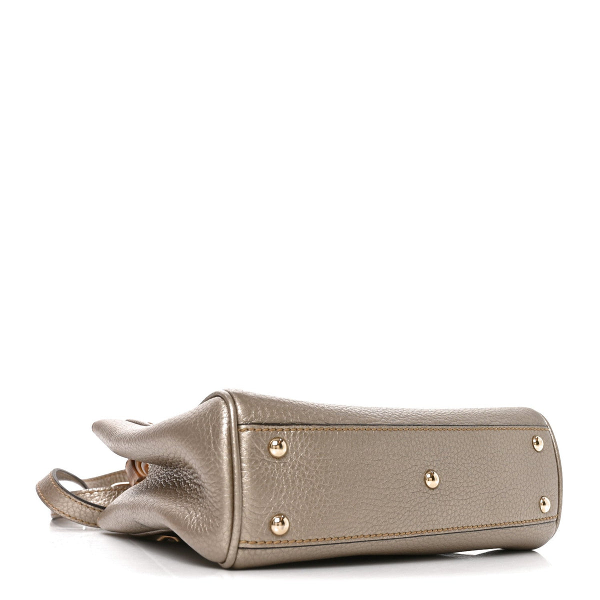 Metallic Calfskin Mini Bamboo Shopper Tote Golden Beige