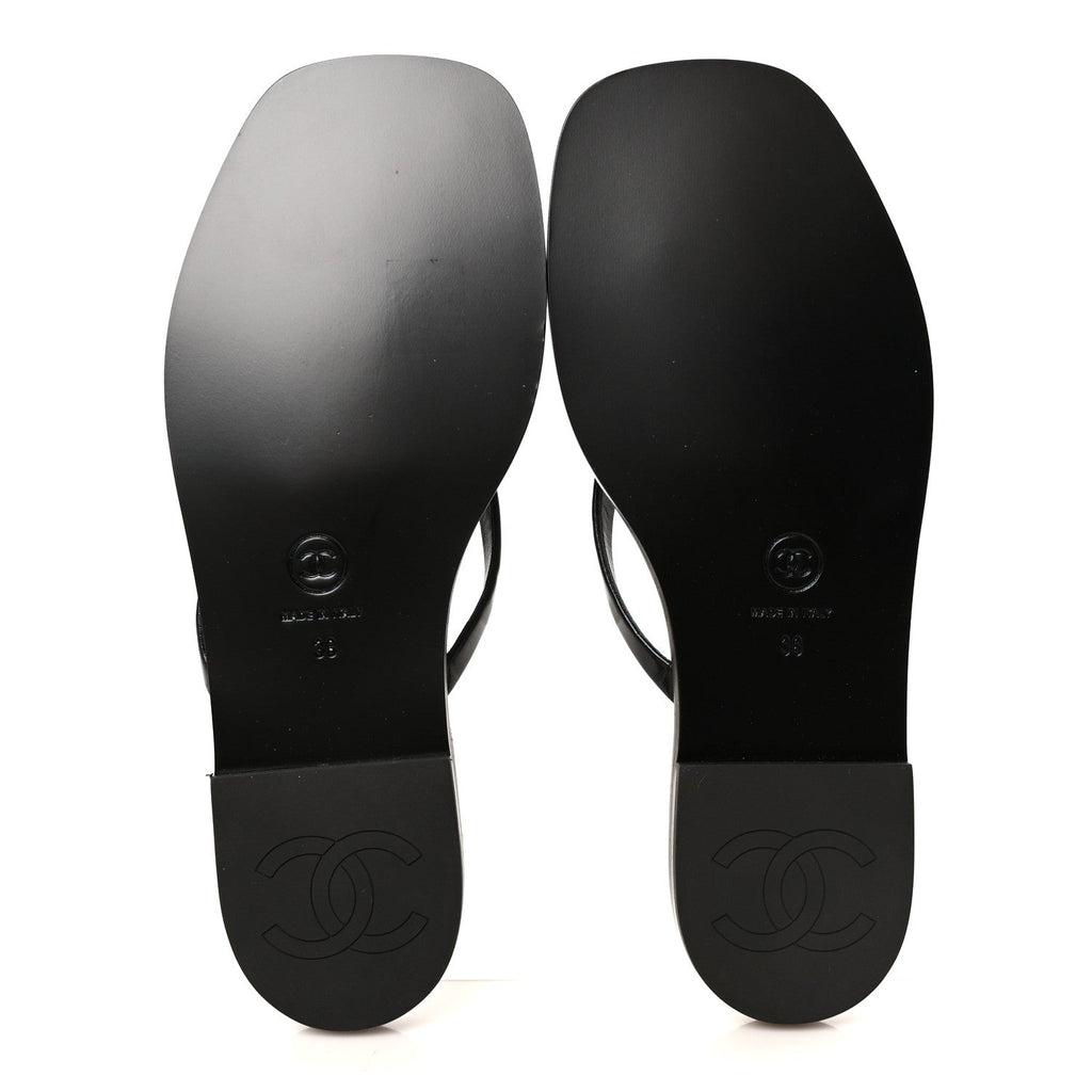 Goatskin CC Times Square Thong Sandals 38 Black