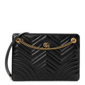 Azalea Calfskin Matelasse Heart Medium GG Marmont Slim Shoulder Bag Black