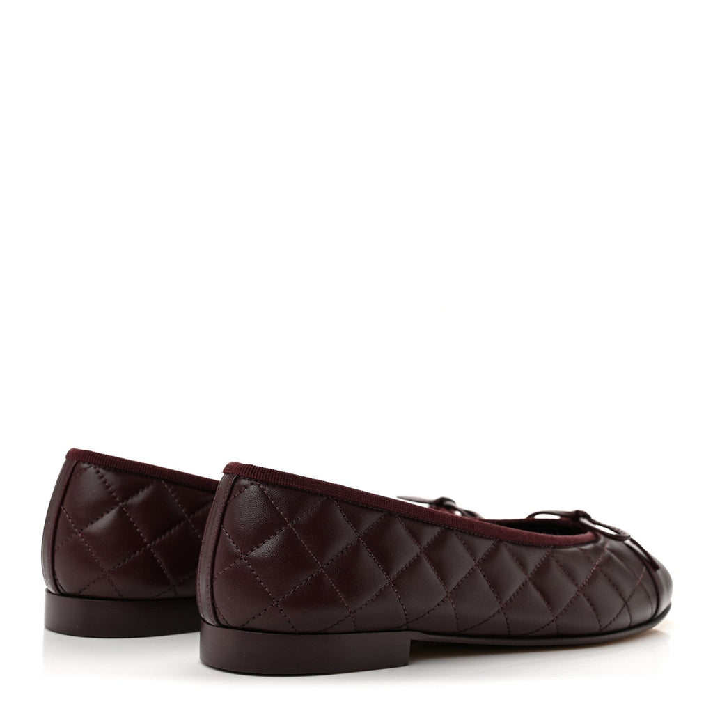Lambskin Quilted CC Cap Toe Ballerina Flats 38 Dark Burgundy