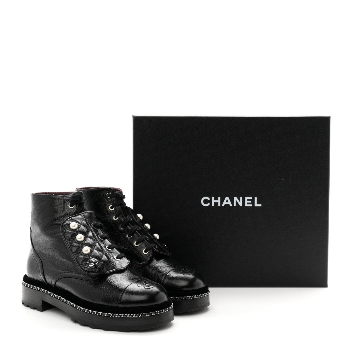 Crackled Calfskin Velvet Pearl Combat Short Boots 38 Black
