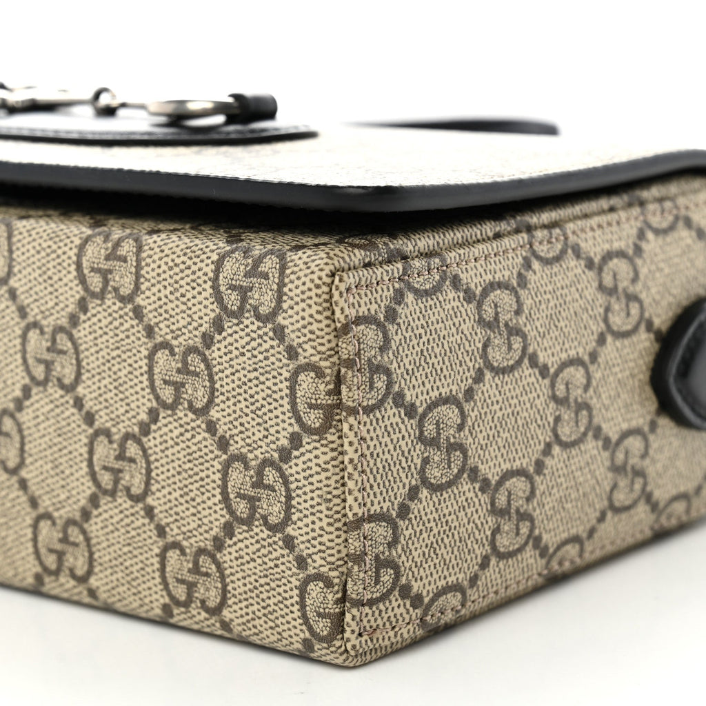 GG Supreme Monogram Mini Horsebit 1955 Shoulder Bag Beige Ebony Black
