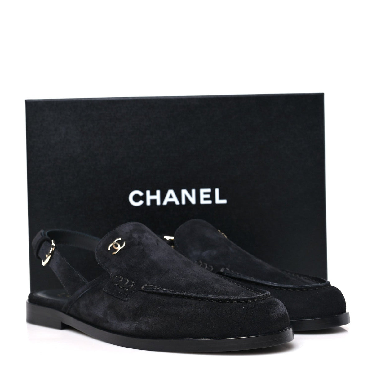 Suede Calfskin Slingback Loafers 38 Black
